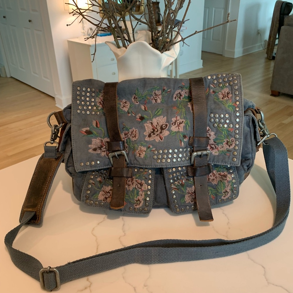 Free People Vintage Embroidered Flower Crossbody Tote